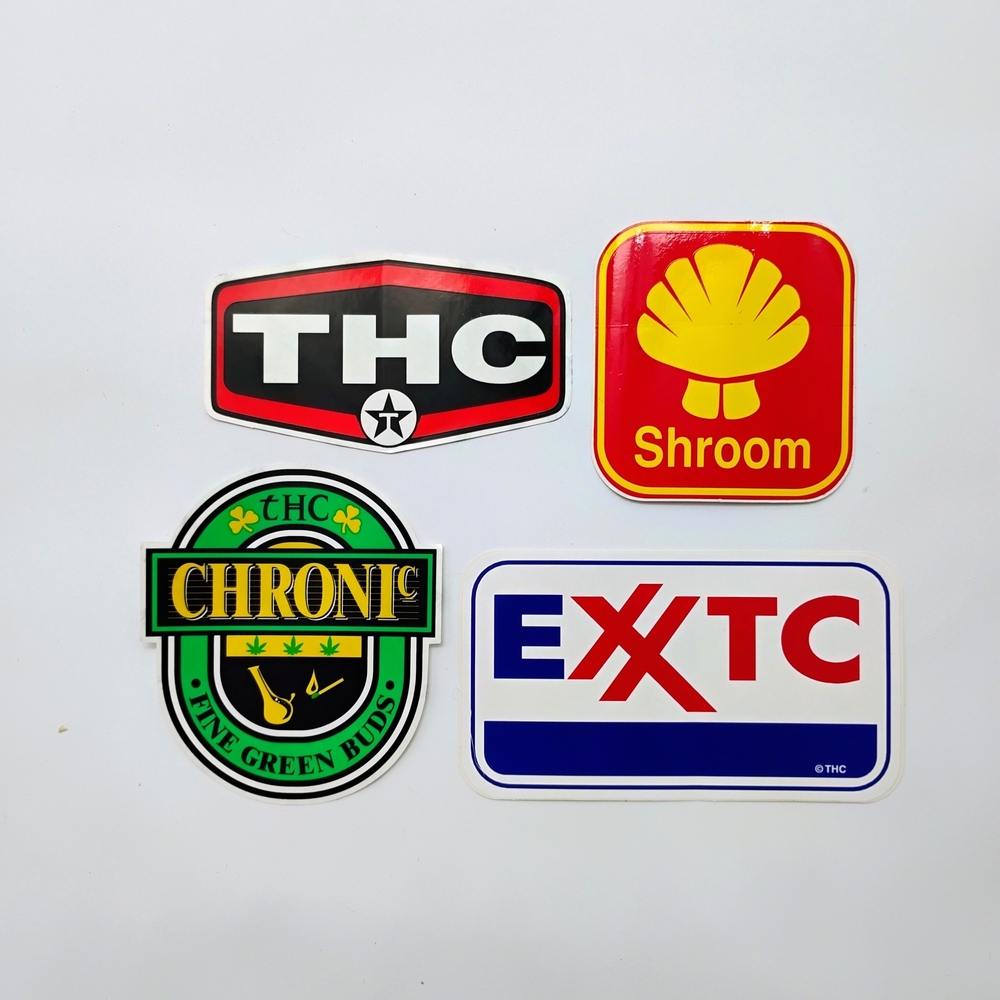 THC Clothing 4 Pack Of Parody Stickers 1990's  Classic Vintage Skateboarding